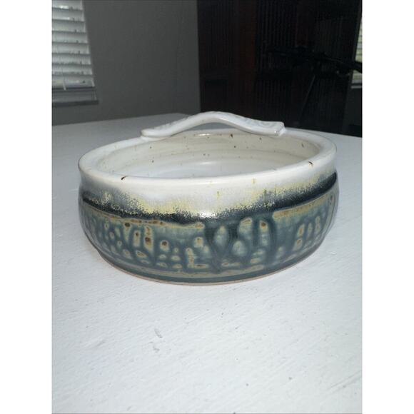 Studio Art Pottery Ceramic Bowl Mustache Drip Glaze Stoneware Blue Signed - Picture 7 of 7